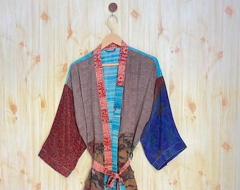 100% Pure silk kimono for women Vintage kimono Light weight kimono Bridesmaid robe Boho robe Silk sari kimono Gift for her