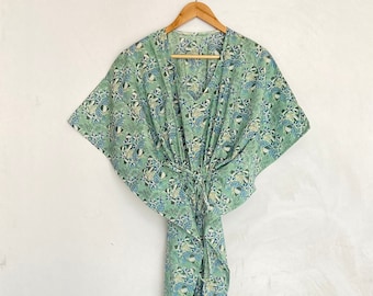 Hand Block Printed Cotton Kaftan: Indian Maxi Dress, Plus Size