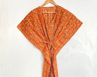 Floral Cotton Kaftan Dress: Hand Block Printed Maxi Gown, Plus Size