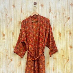 Brown Silk vintage recycled Kimono , beach WEar kimono , Gift for her , Mom And Friends
