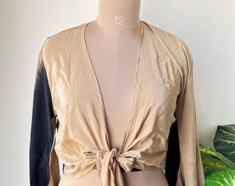 Boho Bell Sleeve Silk Crop Top: Lightweight Summer Tie Top
