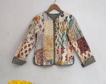 White Color Handmade Patchwork Jackets, Indian Cotton Handmade Winter ...