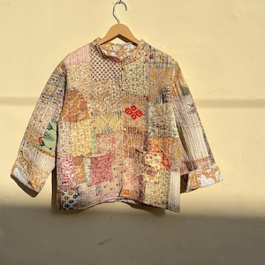 Handmade Indian Patchwork Quilted Jacket: Reversible Short Coat