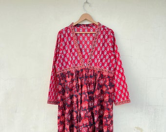 Hand Block Print Cotton Gauze Dress - Indian Tunic Gown