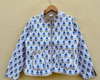 Handmade Block Print Quilted Cotton Jacket: Reversible Boho Coat