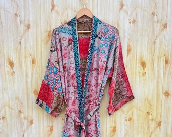 Silk kimono, Long silk kimono, Sari kimono, Silk kimono nightwear, Beach cover robe, Recycled kimono, Silk kimono for gift