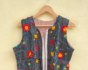 Chaleco Phulkari bordado: chaqueta boho india reversible