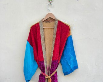 New Trending Vintage Wear Silk Kimono With Belt , Fabulous Sleepwear Kimono , Bathrobe For Her  , Christmas Gift