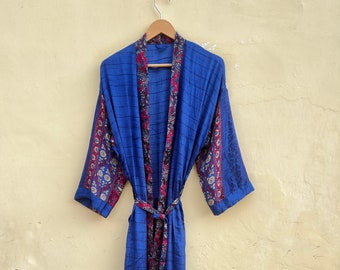 Unique Kimono Robe | Blue Colour  Dressing Gown | Vintage Japanese Art Style Bath Robe | Bath Robe Fo