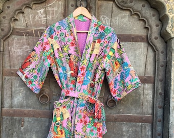 Beautiful Cotton Kimono Dress, Bath Robe Kimono, hand Block Printed Cotton Kimono, Shower Robe, Cotton Kimono Robe, Dressing Gown