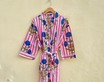 Beautiful Cotton Kimono Dress, Women's robe, Bestseller, Indian Hand block print Cotton Bath Robe, Night Wear Suit Cotton Dress Gift for her