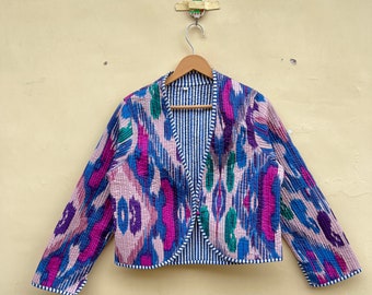 Veste ikat tissée à la main, manteau, peignoir, caftan, veste. Ikat biologique en coton naturel, teint à la main et tissé à la main, originaire d'Inde