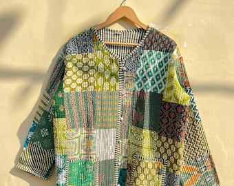 Long Patchwork Jacket indian Handmade  Women's Coat , New Colour , Quilted Coat
