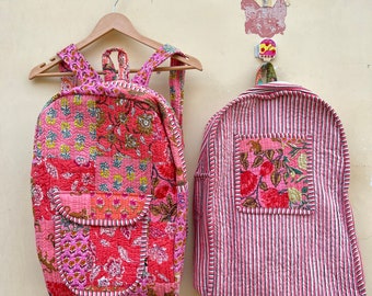 Handmade Cotton Quilted Patchwork Backpack: Bohemian Laptop Bag