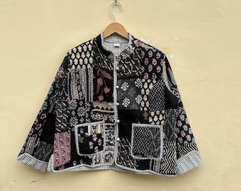 Handmade Patchwork Quilted Cotton Jacket: Bohemian Floral Coat