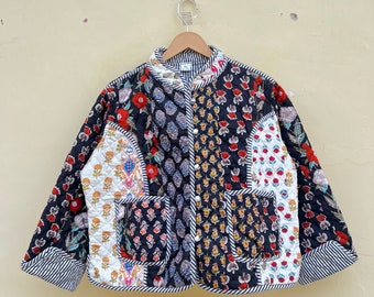 Indian Handmade patchwork Vintage Quilted Jacket Coats ,New Style with new Black and white matching Patchwork Women's Jacket