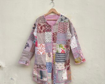 Handmade Quilted Patchwork Cotton Jacket: Bohemian Floral Coat