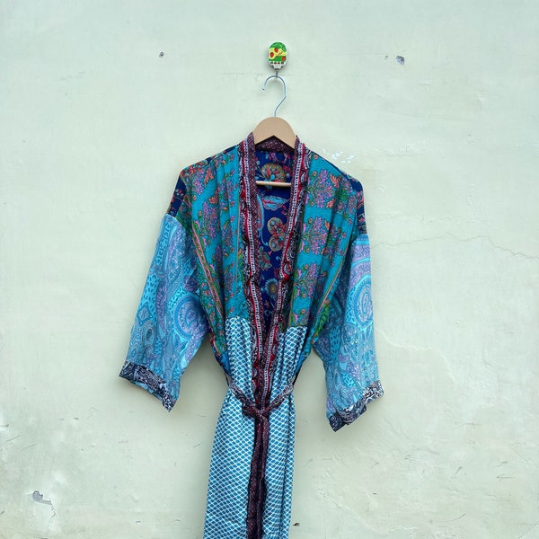 Beautiful Color Long Kimono Robe For Women With Bohemian Style Boho Kimono Robe Cardigan For Women India Silk Fabric Unique Design Kimono