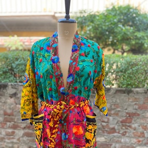 Hand Embroidered Phulkari Kimono Robe: Festival Fashion