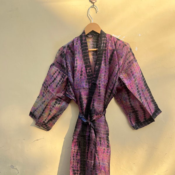 Purple Tie Dye Kimono, bridesmaid robe, long kimono robe, boho kimono, long kimono, kimono in Purple , beach wear, gift for her