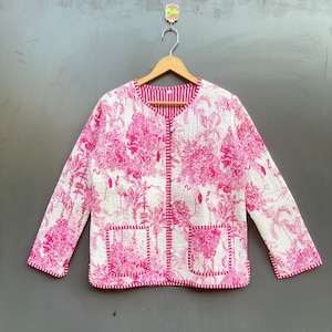 Handmade Cotton Quilted Jacket: Women&#39;s Boho Jungle Print Coat