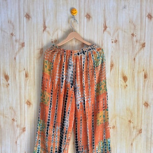 Orange Tie Dye Pajama Pants: Handmade Indian Silk Trousers