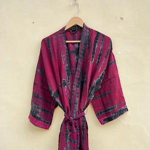 Pink Vintage Handmade recycled Kimono Tie And Dye Short Kimono Beach wear kimono , lounge wear Kimono , Resort wear Kimopno, gift For Her