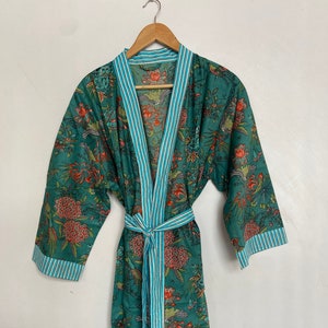 Dark Green Cotton Kimono Robes, Pure cotton kimono, Women&#39;s Clothing, Beach Cover Up, Bikini Warp Up, Gifts For Her