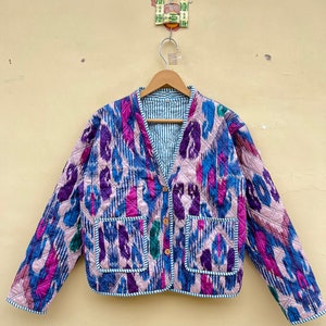 Ikat Print Quilted Cotton Jacket: Boho Kimono Coat
