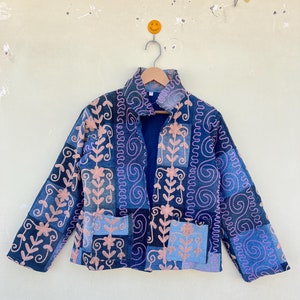 Hand Embroidered Cotton Denim Jacket: Indian Suzani Style