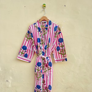 Beautiful Cotton Kimono Dress, Women's robe, Bestseller, Indian Hand block print Cotton Bath Robe, Night Wear Suit Cotton Dress Gift for her
