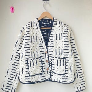 Block Print Reversible Quilted Cotton Jacket: Handmade Floral Kimono