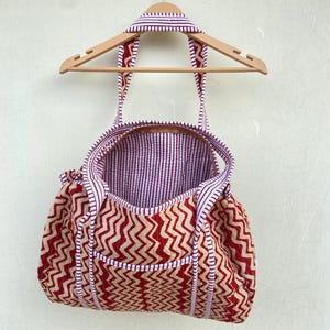 Handmade Quilted Duffle Bag - Women&#39;s Travel Eco-Friendly Cotton Overnight Packing Block Printed Duffel Bag