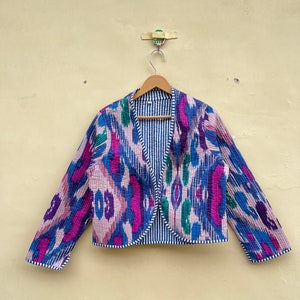 Handmade Ikat Print Quilted Jacket Indian Cotton Jacket New Year Gift For Women's Reversible Cotton Quilted jacket