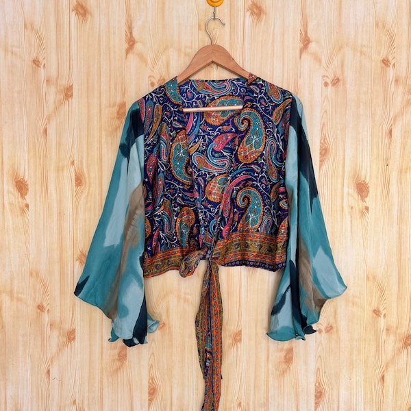 Seide Wrap Top Reine Seide Bluse für Mädchen Boho Crop Tops für Frau Kleidung Boho Urlaub Kleid Kleidung Handmade