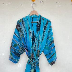 Vintage Silk Tie Dye Kimono Robe: Handmade Boho Festival Dress