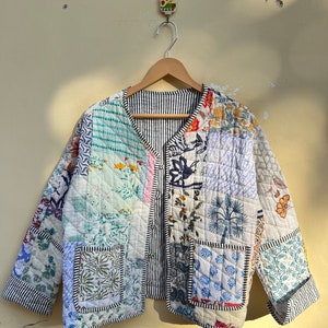 Handmade Patchwork Jacket, Hand Stitched Cotton Patchwork Jacket, Cotton Sari Kantha Coat, Short Jacket, Patch work coat, Patch Work jacket zdjęcie 1