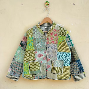 Handmade Cotton Quilted Jacket: Vintage Boho Patchwork Kimono