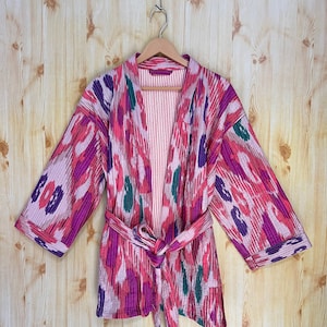 Handmade Ikat Kantha Jacket: Quilted Cotton Short Coat