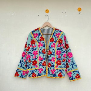 Handmade Cotton Suzani Embroidery Jacket: Winter Kimono Robe