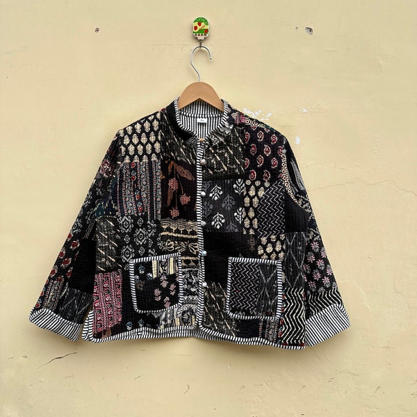 Patchwork Vestes matelassées Coton Floral Boho Style Automne Hiver Veste Manteau Streetwear Boho Matelassé Veste réversible pour les femmes