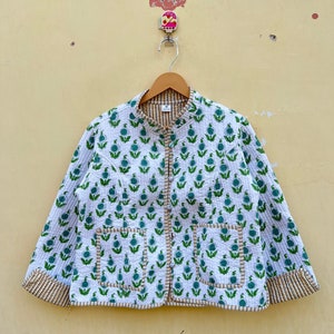 Reversible hand block print cotton quilted jacket coat Jacket, Pure Cotton Coat, Short Jacket