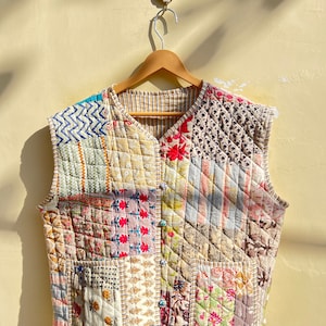 Handmade Patchwork Quilted Vest: Sleeveless Boho Jacket