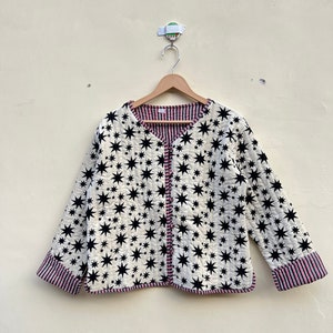 White Star print velvet jacket . handmade Cotton Velvet Stripe Piping jacket , short kimono , Boho Style jacket