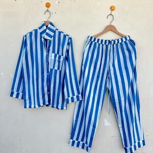 Striped Cotton Pajama Set: Women&#39;s Lounge Wear Night Suit