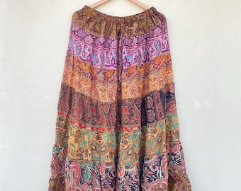 Falda larga de patchwork, falda maxi bohemia de hadas para vacaciones de verano, falda hippie para fiestas e informales, falda maxi playera, falda de seda para mujer.