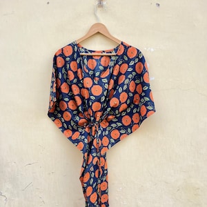 Hand Block Print Cotton Kaftan: Indian Maxi Dress, Beach Cover Up