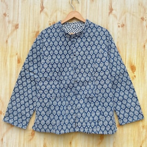 Reversible Cotton Jacket: Indian Indigo Patchwork, Handmade