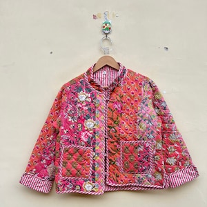 Cotton Hand Made Kantha Jacket Quilted Jacket HandMade Vintage Quilted Jacket , Coats , New Style, Boho Peach Rainbow