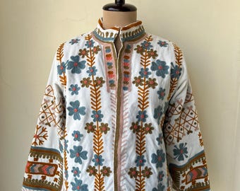 Suzani Hand Embroidered Velvet Jacket | Boho Winter Coat for Women | Cotton Velvet Coat | Bohemian Jacket | Ethnic Embroidery Coat
